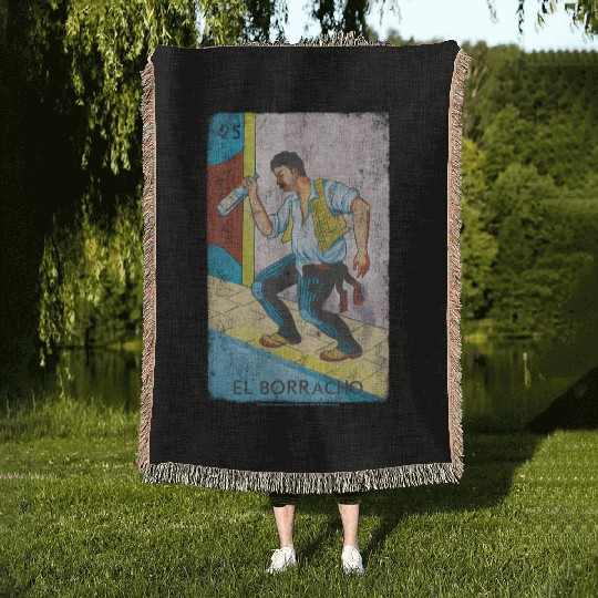 Loteria El Borracho Colorful Tarot Card Woven Blankets