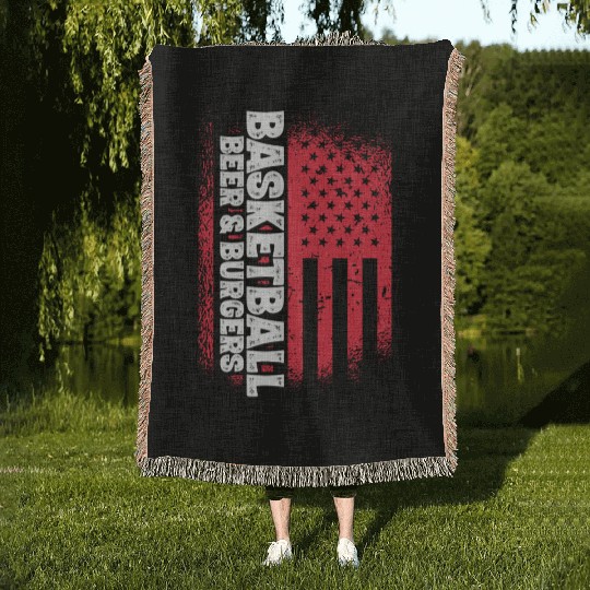 Basketball Beer And Burgers Us Flag Design Woven Blankets