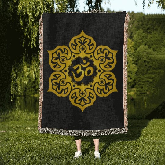 Yellow Lotus Yoga Om Woven Blankets
