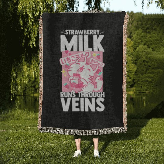 Strawberry Milk Shake Korean Vegan Japanese Drink Woven Blankets