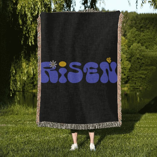 He Is Risen Groovy Christian Easter Woven Blankets