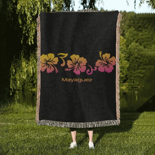 Mayaguez Puerto Rico Hibiscus Souvenir Vacation Woven Blankets