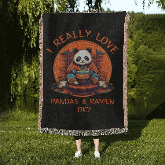 Kawaii Anime Panda Otaku Japanese Ramen Noodles Woven Blankets