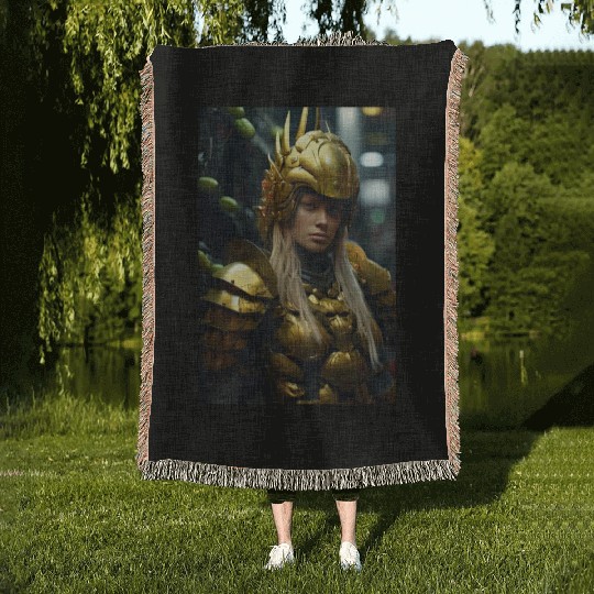 Gilded Valor: The Empowered Warrior Woven Blankets