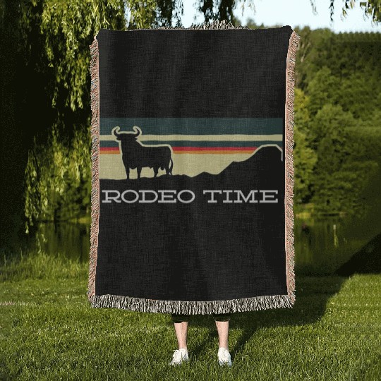 Rodeo Time Cowboy Wild West Cow Horseman Ranch Woven Blankets