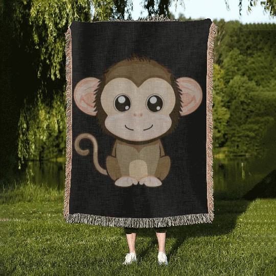 Cute, Joyful Monkey - Kawaii Style Woven Blankets