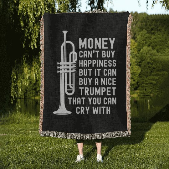 Funny Money Happiness Trumpet Player Joke Music Woven Blankets