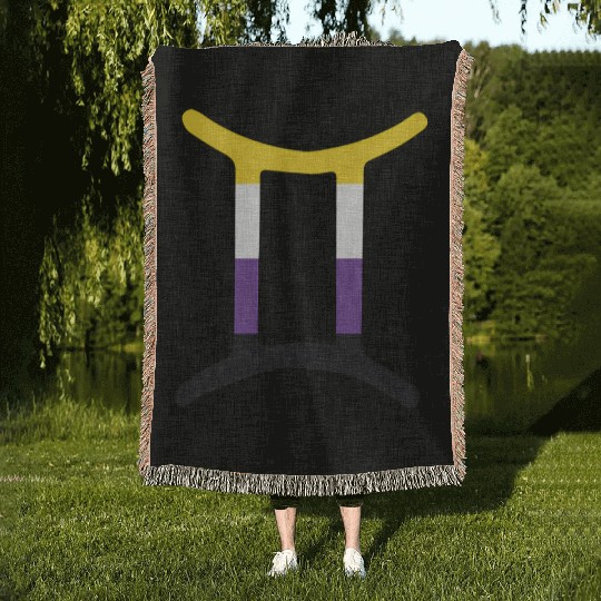 Non Binary Gemini Sign Non Binary Pride Woven Blankets