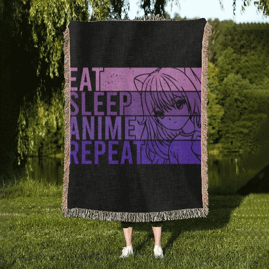 Anime Woven Blankets Eat Sleep Anime Repeat Anime