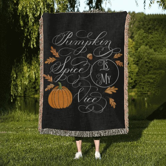 Pumpkin Spice is My Vice Fall Autumn Leaves Woven Blankets