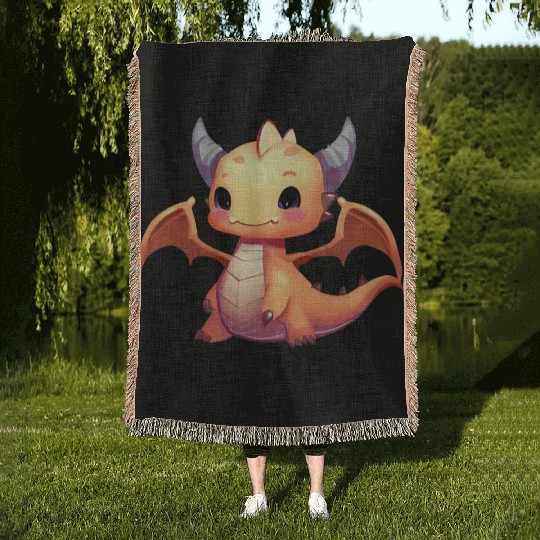 CUTE DRAGON DRAWING Woven Blankets