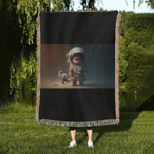 Cosmic Steps: The Baby Astronaut's Journey Woven Blankets
