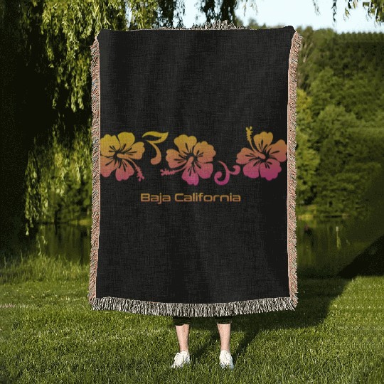 Baja California Mexico Hibiscus Souvenir Vacation Woven Blankets