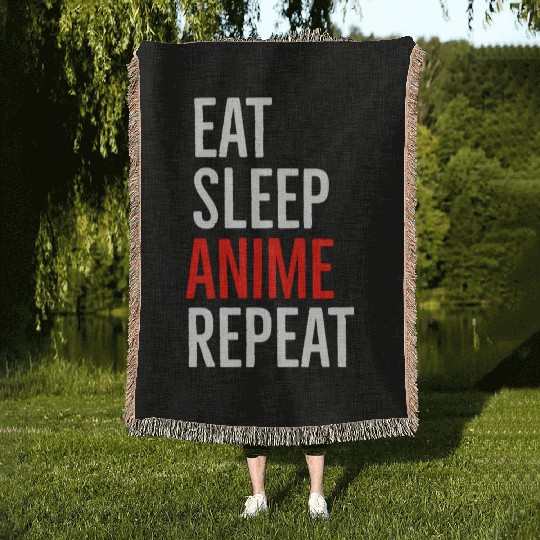 Eat Sleep Anime Repeat Woven Blankets