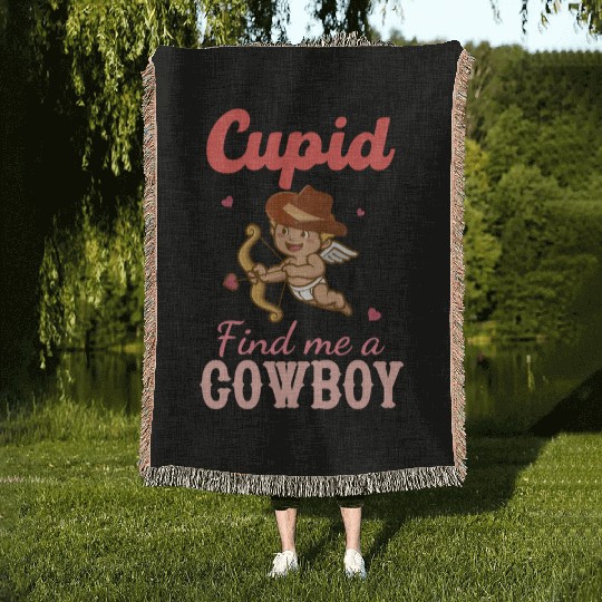 Cupid Find Me A Cowboy Woven Blankets
