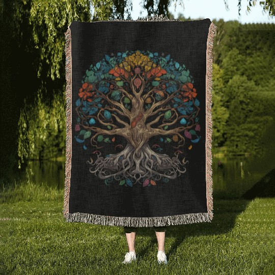 Epic Legendary Viking Tree of Life,Plant Lover Woven Blankets