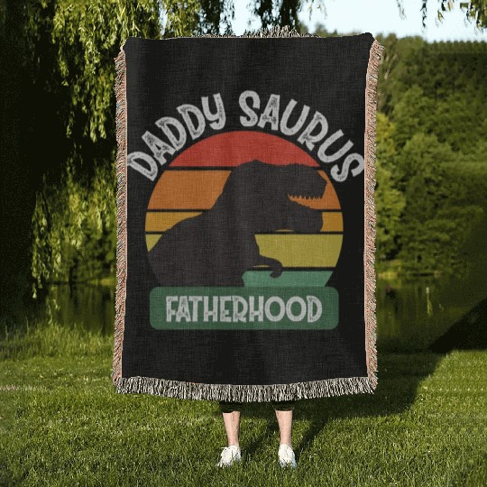 Daddy Saurus Family Father's Day Fatherhood Woven Blankets