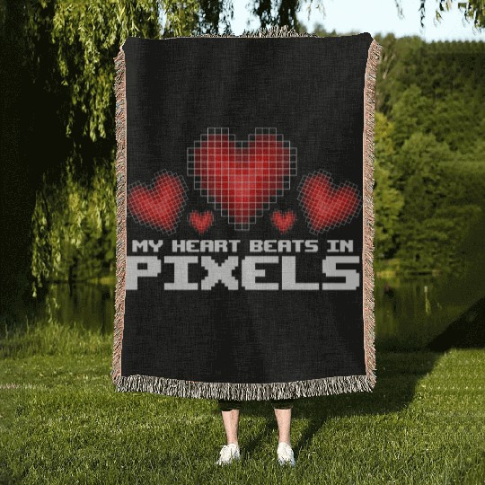 My Heart Beat in Pixels Valentine's Day Thowback Woven Blankets