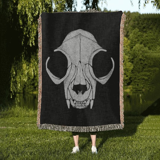 Cat Skull Pointillism Woven Blankets