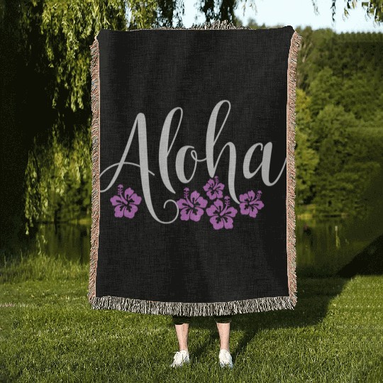 Aloha Hawaiian Hibiscus Flower Surfer Maui Kauai Woven Blankets