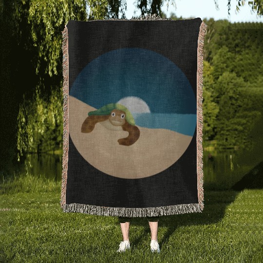 Night Serenity: Sea Turtle by the Moon Woven Blankets