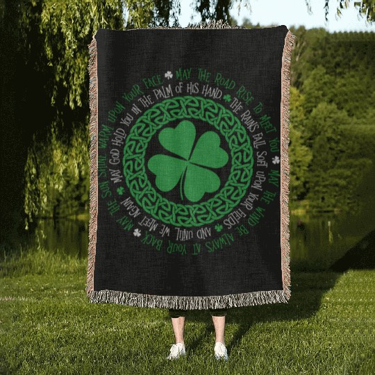 Irish Blessing Celtic Knot 4 Leaf Clover - St Woven Blankets