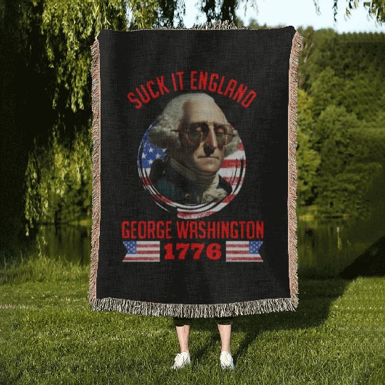 George Washington 1776 Suck it England USA Woven Blankets