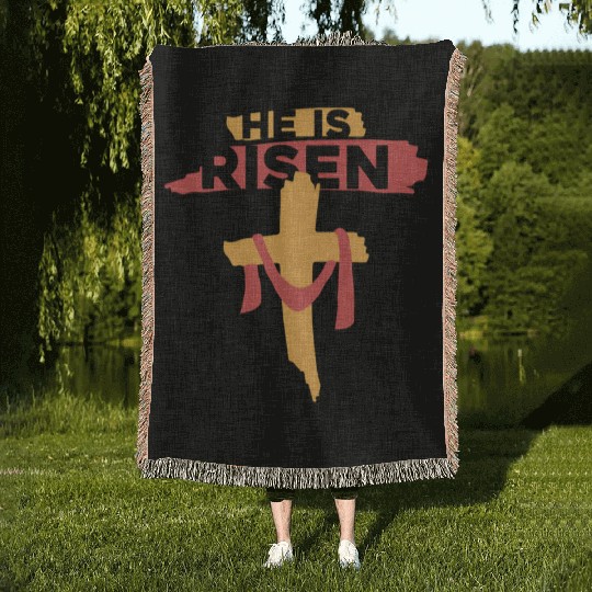 He Is Risen Christian Easter Woven Blankets