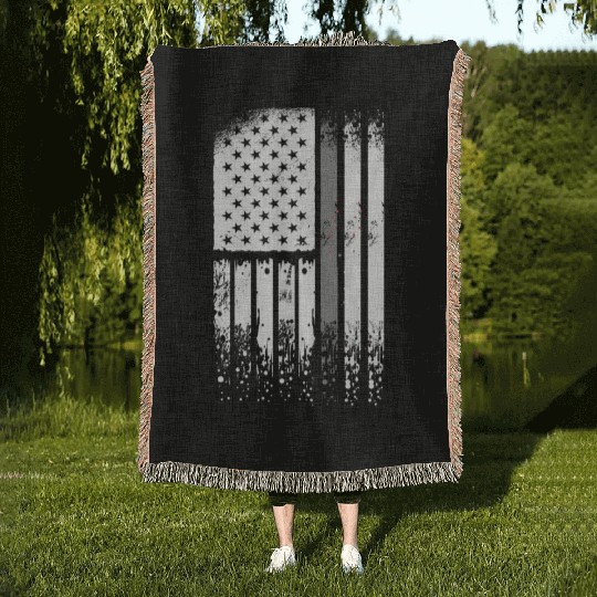 Correctional Officer - Us Flag Thin Silver Line Woven Blankets