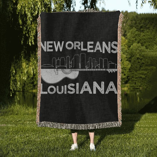 Souvenir New Orleans Guitar Music Louisiana New Woven Blankets