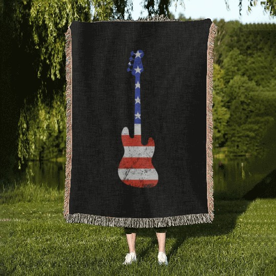 Vintage American Flag Bass Guitar - Patriotic US Woven Blankets