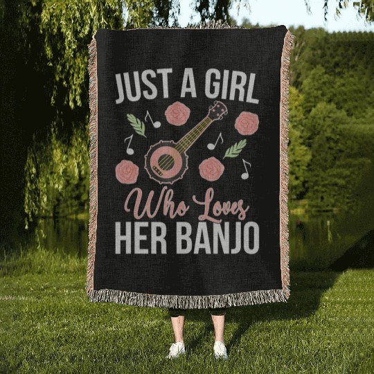 Girl Who Loves Her Banjo Player Banjo Lover Woven Blankets