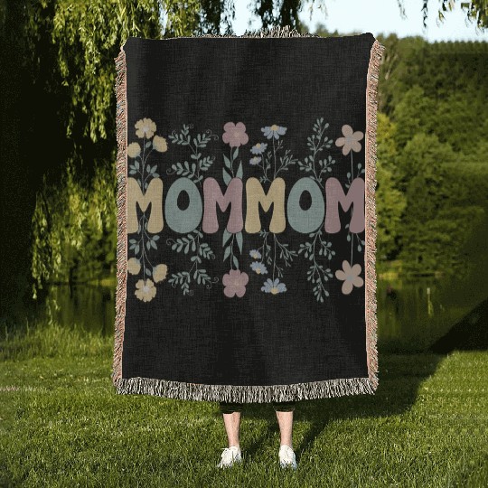 Groovy Mommom Grandmother Flowers Mommom Grandma Woven Blankets
