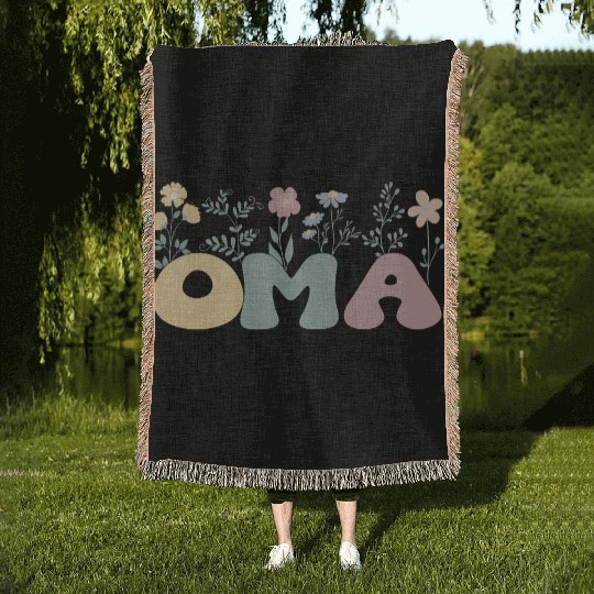 Groovy Oma Grandmother Flowers Oma Grandma Woven Blankets