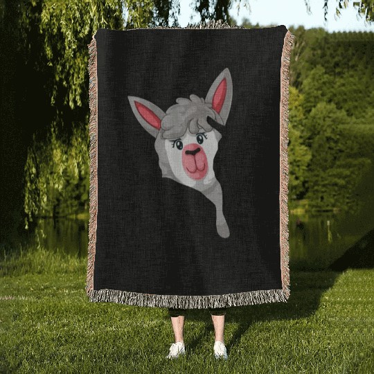 Funny llama in hands Woven Blankets