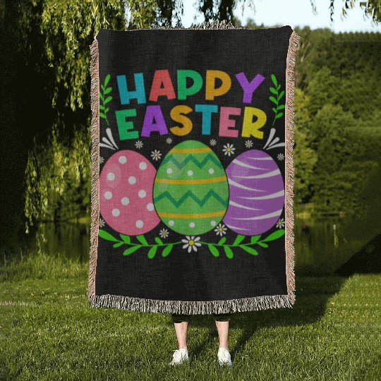 Happy Easter Day Bunny Eggs Easter Woven Blankets