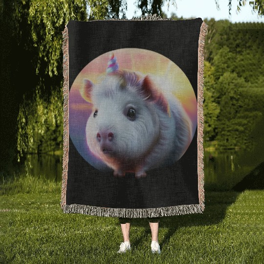 Guinea pig unicorn Woven Blankets