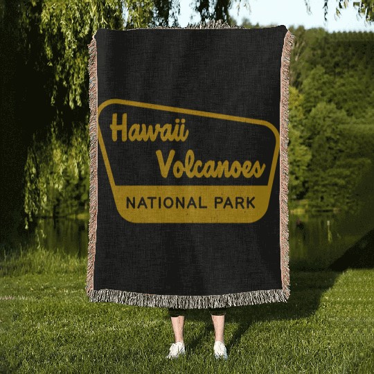 Hawaii Volcanoes National Park Vintage Inred Sign Woven Blankets
