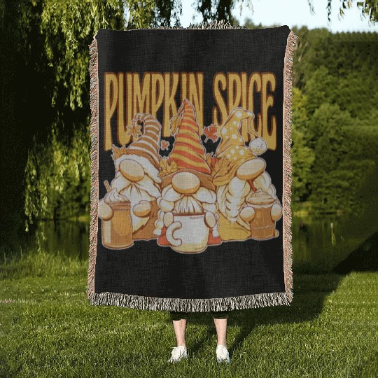 Gnomes Autumn Season Pumpkin Spice Hallothanksmas Woven Blankets