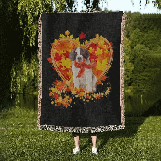 Autumn Leaf Heart Saint Bernard Scarf Fall Lover Woven Blankets