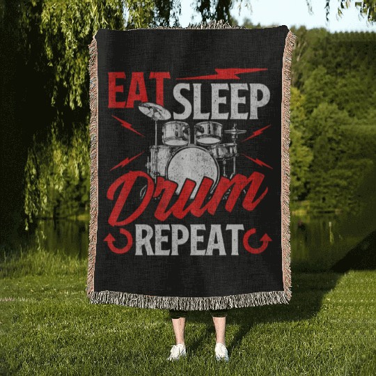 Eat Sleep Drum Repeat Drummer Drumming Band Lover Woven Blankets