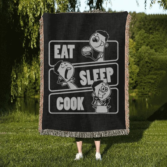 Eat Sleep Cook Repeat Cooking Chef Culinary Funny Woven Blankets
