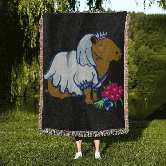Capybara Bride In A Wedding Dress Illustration Woven Blankets