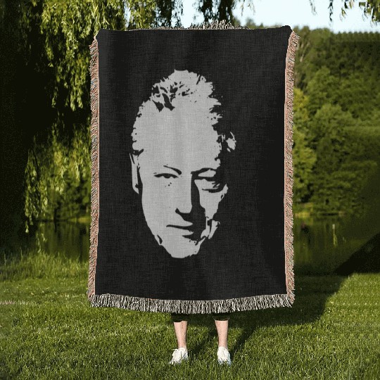 Bill Clinton White On Black Pop Art Woven Blankets