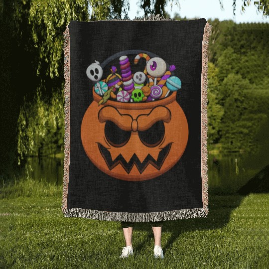 Halloween Trick Or Treat Candy Woven Blankets