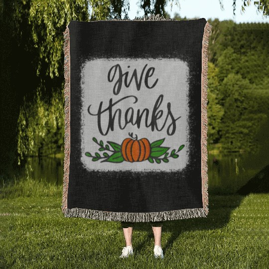 Give Thanks Pumpkin Harvest Fall Autumn Woven Blankets