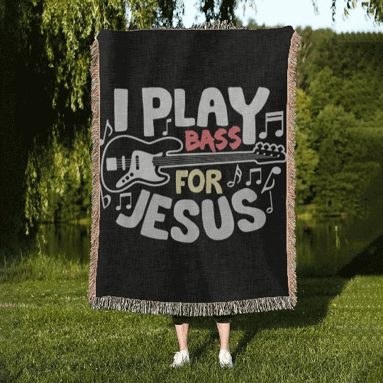 I Play Bass Jesus Christian Guitarist Bass Player Woven Blankets