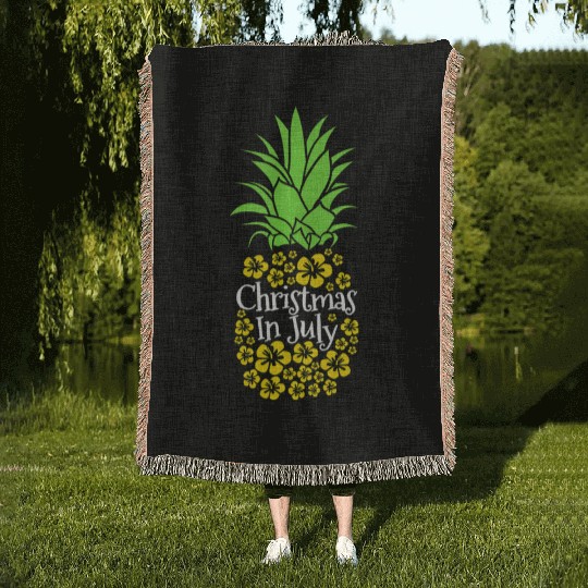 Christmas In July Funny Summer Vacation Pineapple Woven Blankets