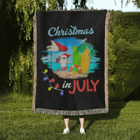 Christmas in July Santa Hawaiian Summer Hawaii Woven Blankets