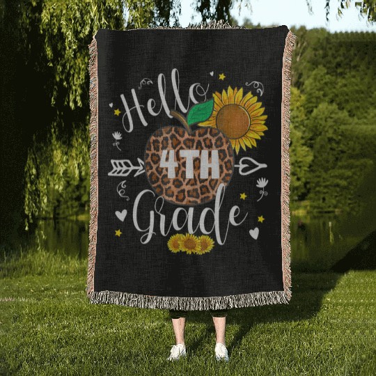 4th Grade Back To School Leopard Print Sunflower Woven Blankets